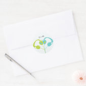 Indie Hoofdtelefoon Hart Blauw / Lime Groen Bruilo Ronde Sticker (Envelop)