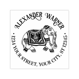 Indië Mehndi Olifant Naam Retouradres Zelfinktende Stempel