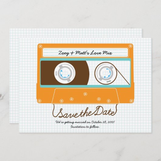 Indie Mixtape Bruiloft (Oranje/Lucht) Save the Dat Save The Date (Voorkant / Achterkant)