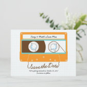 Indie Mixtape Bruiloft (Oranje/Luchtblauw) Save th Save The Date (Staand voorkant)