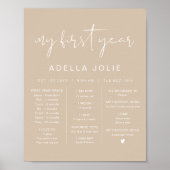 INDIE Modern Boho Beige Eerste Jaar Mijlsteen Poster (Voorkant)