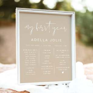 INDIE Modern Boho Beige Eerste Jaar Mijlsteen Poster