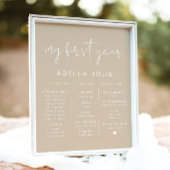 INDIE Modern Boho Beige Eerste Jaar Mijlsteen Poster