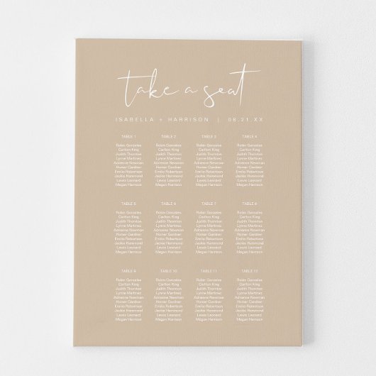 INDIE Moderne Bohemian Beige Wedding Seating Chart Canvas Afdruk