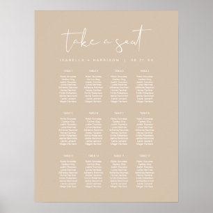INDIE Moderne Bohemian Beige Wedding Seating Chart Poster