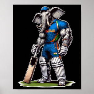 Indië Olifant Cricket Speler Cricketer Poster