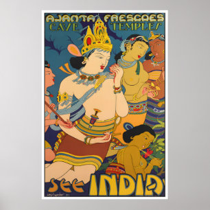 Indië Reisposter Ajanta-grotten Kunst Indische Pri Poster