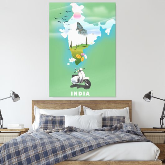 Indië reisposter canvas afdruk (Insitu (Slaapkamer))