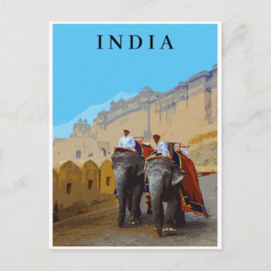 Indië Retro Stijl Olifanten Reizen Briefkaart