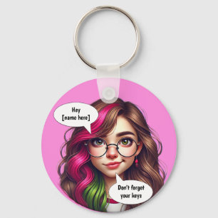 🗝 Indie’s Cheeky Smirk – gepersonaliseerd Sleutelhanger