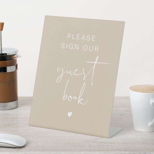 INDIE Simple Bohemian Beige Cream Guest Book Reclamebord Met Voetstuk (Insitu)