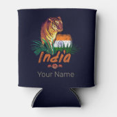 Indië  tijger met vlag retro lotus souvenir blikjeskoeler (Voorkant)