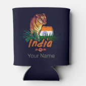 Indië  tijger met vlag retro lotus souvenir blikjeskoeler (Achterkant)