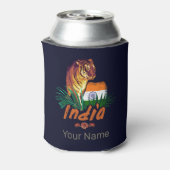 Indië  tijger met vlag retro lotus souvenir blikjeskoeler (Blikje Achterkant)