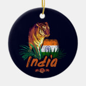 Indië  tijger met vlag retro lotus souvenir keramisch ornament (Voorkant)