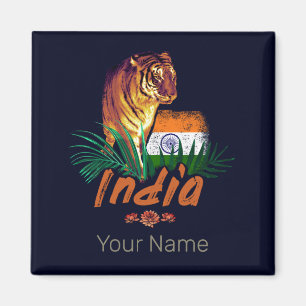 Indië tijger met vlag retro lotus souvenir magneet