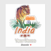 Indië  tijger met vlag retro lotus souvenir sticker (Vel)