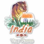 Indië  tijger met vlag retro lotus souvenir sticker (Voorkant)