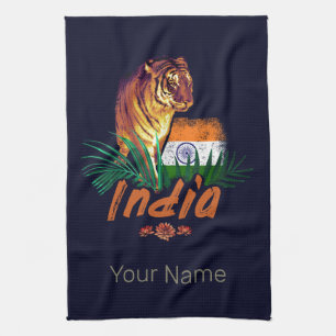 Indië tijger met vlag retro lotus souvenir theedoek