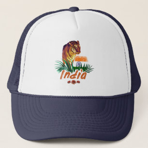 Indië  tijger met vlag retro lotus souvenir trucker pet