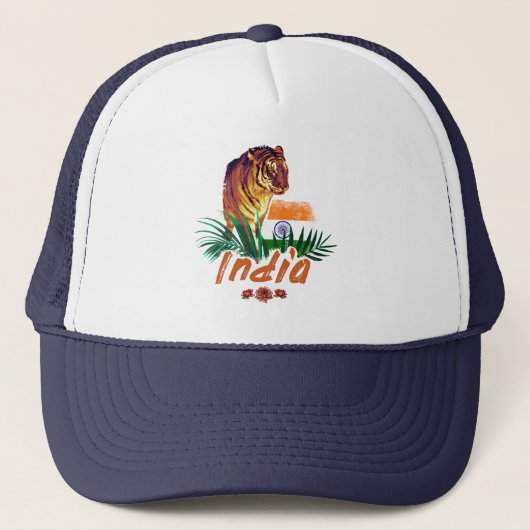 Indië  tijger met vlag retro lotus souvenir trucker pet (Voorkant)