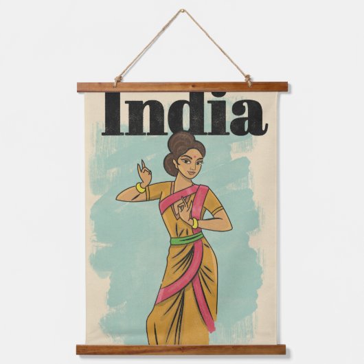 Indië vintage reisposter hangend wandkleed (Voorkant)