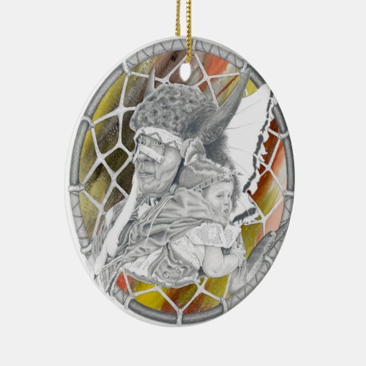 Indiër met Baby Keramisch Ornament (Rechts)