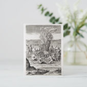 Indiërs bidden rond een vuur, graven briefkaart (Staand voorkant)