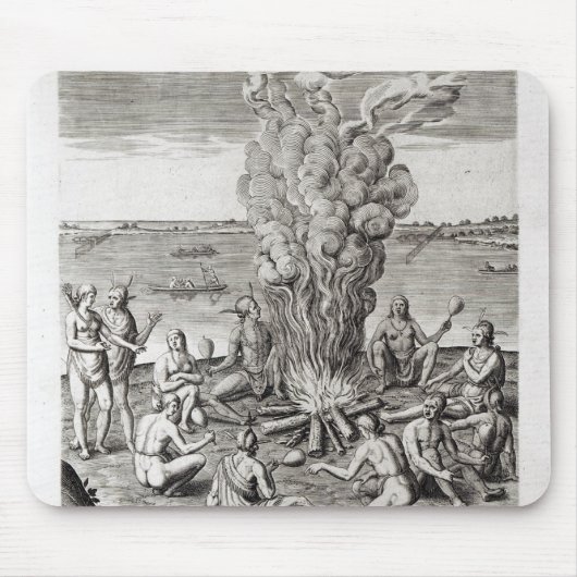 Indiërs bidden rond een vuur, graven muismat (Voorkant)