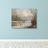 Indiërs die Lacrosse spelen op het ijs Canvas Afdruk (Insitu (Houten vloer))