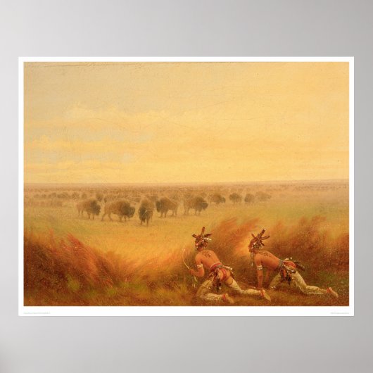 Indiërs die opkomen in een herder van Buffalo (190 Poster (Voorkant)