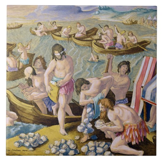 Indiërs duiken voor parels, bord 93 uit 'Venatie' Tegeltje (Voorkant)