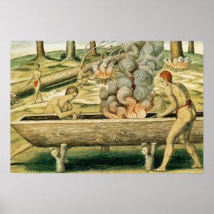 Indiërs maken een Dugout Canoe Poster
