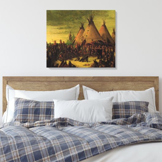  Indiërs, Raad van de Sioux-oorlog door Catlin Canvas Afdruk (Insitu (Slaapkamer))