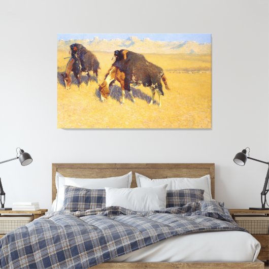 Indiërs Simuleren Buffalo Canvas Afdruk (Insitu (Slaapkamer))