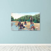 Indiërs wassen kleren in de Russische rivier Canvas Afdruk (Insitu (Houten vloer))