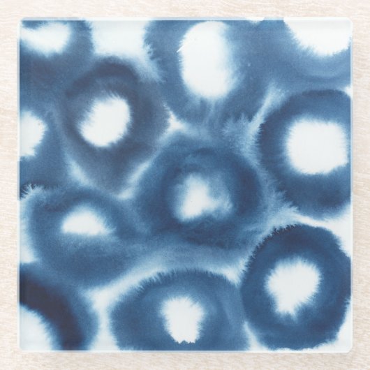 Indigio Waterverf printcirkels Glazen Onderzetter (Voorkant)