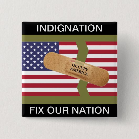 INDIGNATIE FIX ONZE NATIE VIERKANTE BUTTON 5,1 CM (Voorkant)