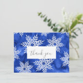 Indigo Abstracte Waterverf Snowflakes Bedankkaart (Staand voorkant)