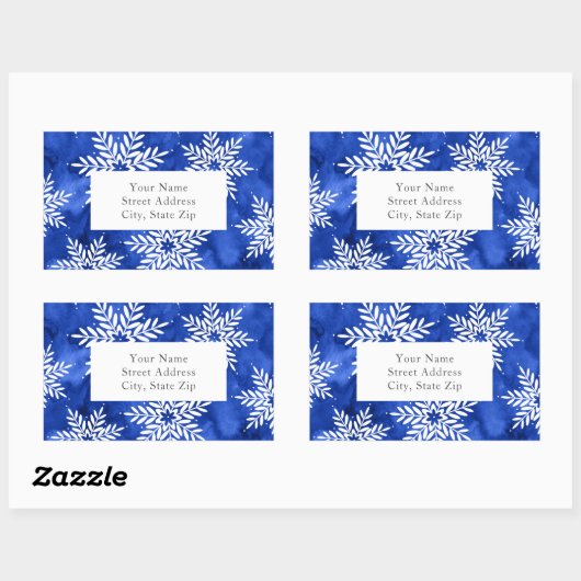 Indigo Abstracte Waterverf Snowflakes Label (Vel)