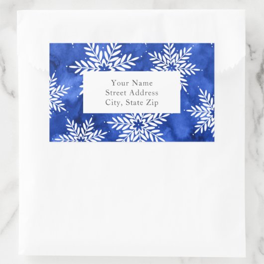 Indigo Abstracte Waterverf Snowflakes Label (Tas)
