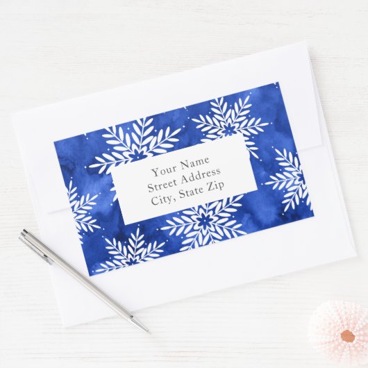 Indigo Abstracte Waterverf Snowflakes Label (Envelop)