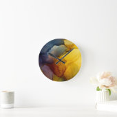 Indigo Amber Alcohol Ink Abstracte Ronde Klok (Huis)