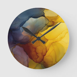 Indigo Amber Alcohol Ink Abstracte Ronde Klok