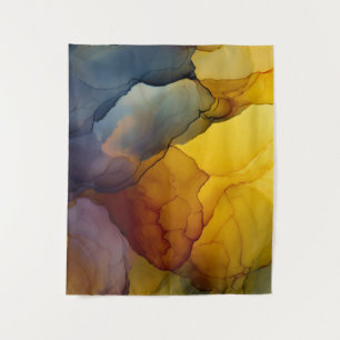 Indigo Amber Alcohol Ink Abstracte Wandkleed