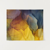 Indigo Amber Alcohol Ink Flow Abstract Wandkleed (Voorkant (horizontaal))