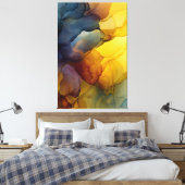 Indigo Amber Alcohol Inkt Abstracte Kunst Canvas Afdruk (Insitu (Slaapkamer))