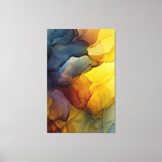 Indigo Amber Alcohol Inkt Abstracte Kunst Canvas Afdruk (Voorkant)