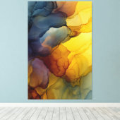Indigo Amber Alcohol Inkt Abstracte Kunst Canvas Afdruk (Insitu (Houten vloer))