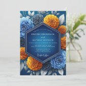 Indigo Amber Bruiloft met levendige tinten Kaart (Staand voorkant)